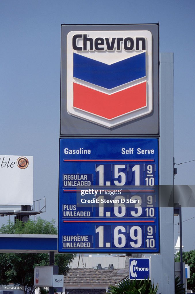 Gas Price Signs at Chevron Service Station