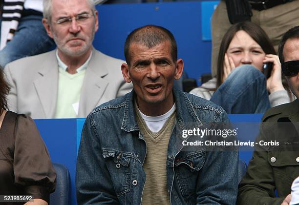 Member of Zinedine Zidane's family attends the start of a Spanish league soccer match against Villarreal at the Santiago Bernabeu stadium in Madrid....