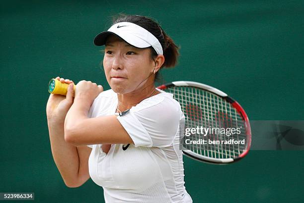 Jie Zheng of China during her 3rd Round match against Ana Ivanovic of Serbia on Day 5 of the 2008 Wimbledon Tennis Championships at the All England...