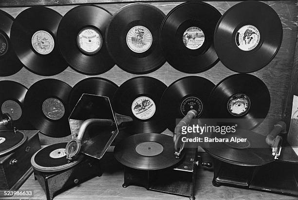 Gramophone records and players on display at the Old Sound Museum, Dennis, Massachusetts, USA, 31st October 1978.