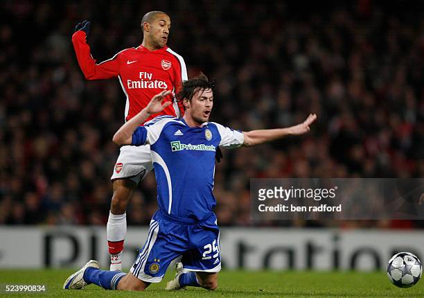 Gael Clichy of Arsenal and Artem Milevskiy of Dynamo Kiev during the UEFA Champions League, Group G match between Arsenal and Dynamo Kiev at the...