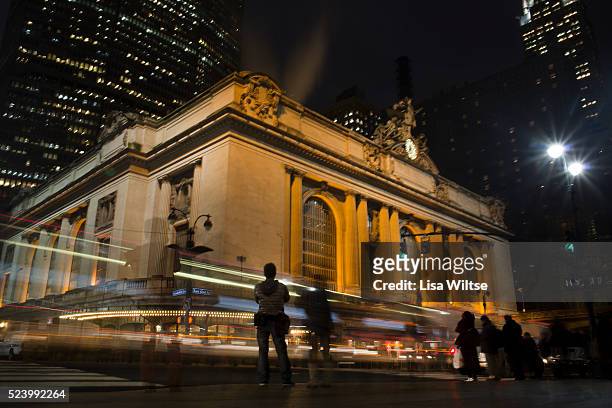 An exterior night shot of Grand Central Terminal in Manhattan, New York, USA. 29th January 2013. Photo by Lisa Wiltse