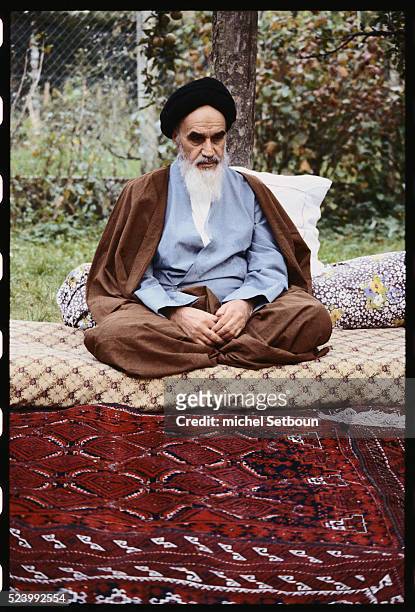 Ayatollah Khomeini in the garden at Neauphles Castle, just before his return to Iran.