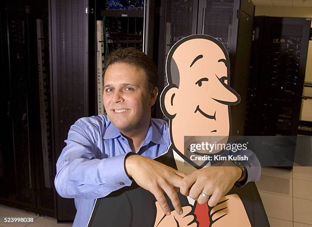 Steve Berkowitz stands with their trademark butler icon in the server room as Ask Jeeves moves into their new corporate headquarters in downtown...
