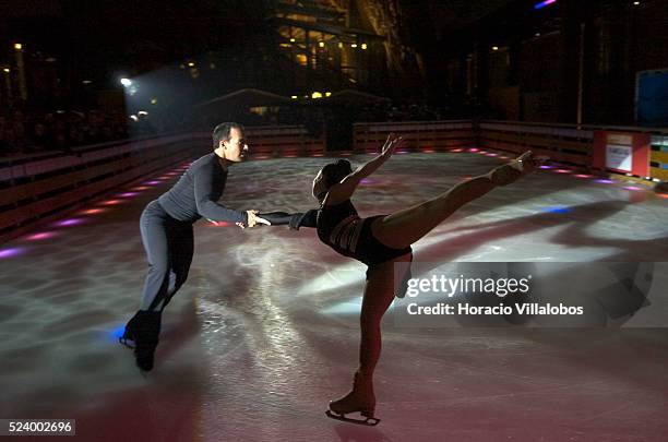 French figure skating champions Sarah Abitbol and Stephane Bernadis perform at the opening of the Eiffel Tower ice rink. Sponsored by the city of...