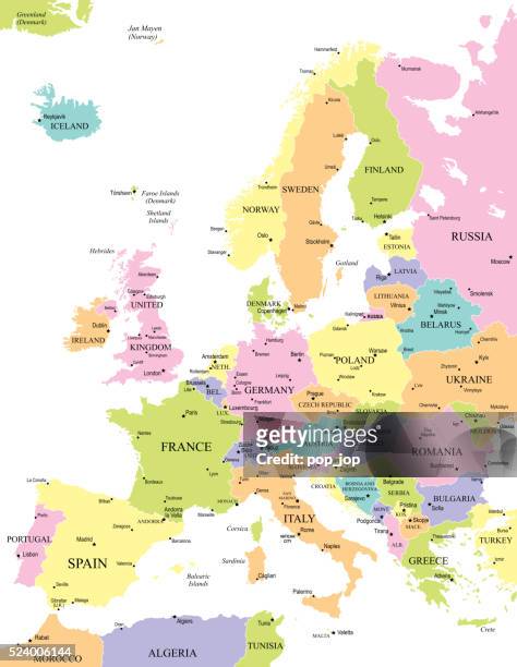 europe map - illustration - capital cities stock illustrations