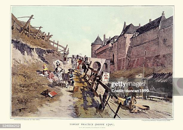 target practice, dieppe, 1795 - dieppe france stock illustrations