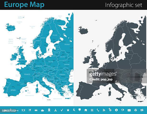 europa-karte-infografik satz - ec karte stock-grafiken, -clipart, -cartoons und -symbole