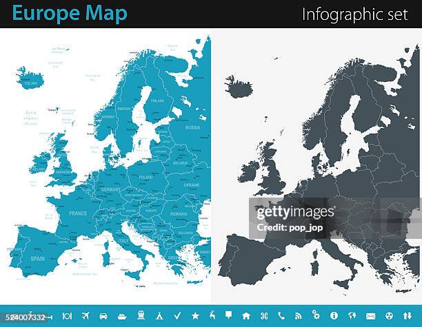 ヨーロッパの地図-インフォグラフィックセット - eu 地図点のイラスト素材／クリップアート素材／マンガ素材／アイコン素材