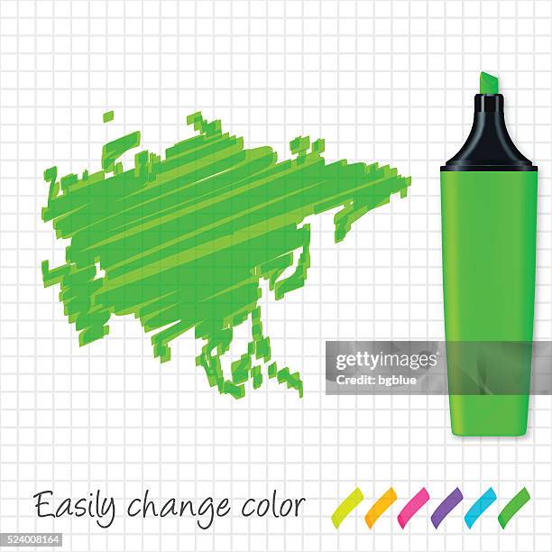 asia map hand drawn on grid paper, green highlighter - philippine map drawing stock illustrations