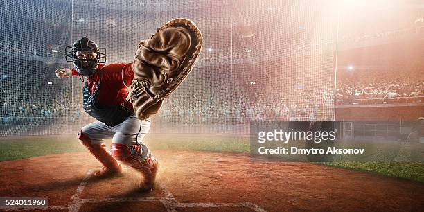baseball catcher on stadium - baseball catcher 個照片及圖片檔