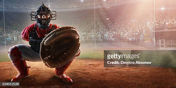 baseball catcher on stadium - baseball catcher 個照片及圖片檔