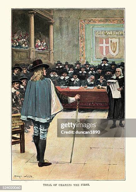 trial of king charles the first - 17th century london stock illustrations