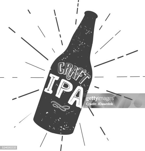 craft ipa beer bottle label hand lettering design - india pale ale stock illustrations