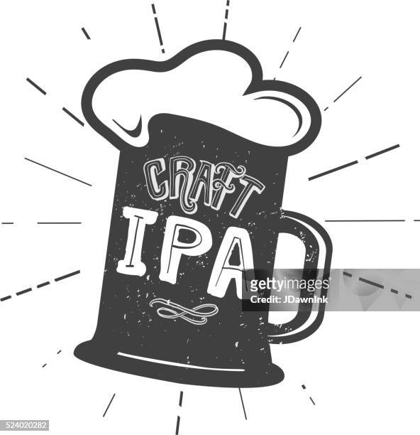 craft ipa beer mug label hand lettering design - india pale ale stock illustrations