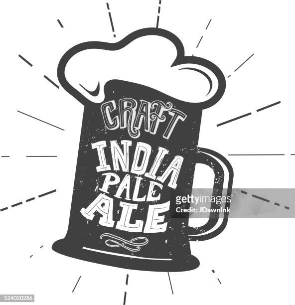 craft india pale ale beer mug label hand lettering design - india pale ale stock illustrations