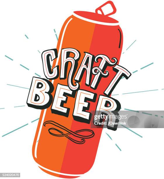 craft beer tall can label hand lettering design - craft beer isolated stock illustrations