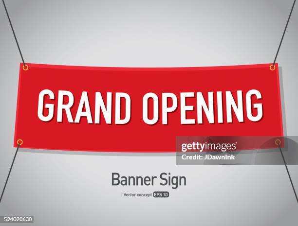 stockillustraties, clipart, cartoons en iconen met grand opening banner sign text design - openingsevenement