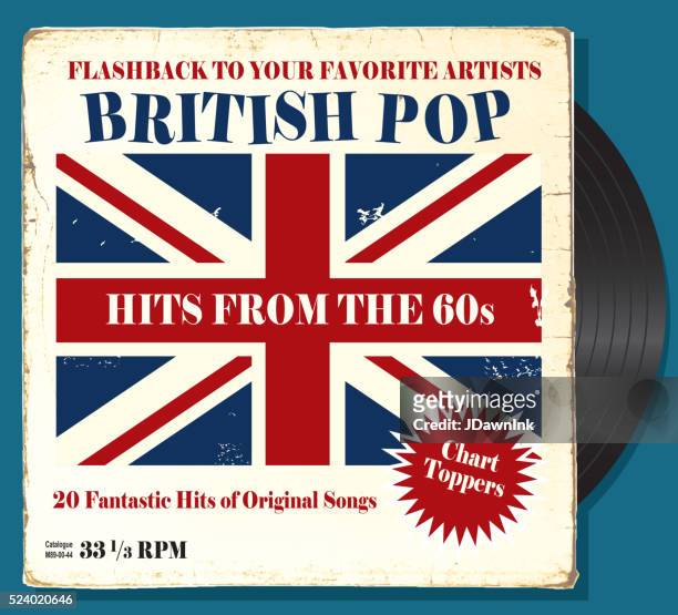 stockillustraties, clipart, cartoons en iconen met british pop record sleeve cover design with record - mouw
