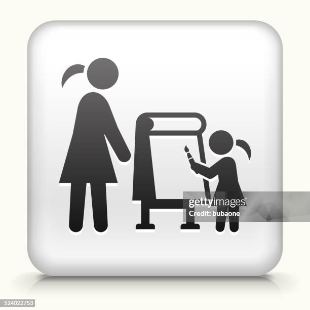 square button with drawing tutor - kid brushing stock illustrations