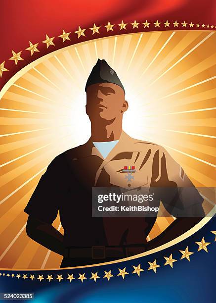 us-militär patriotischen hintergrund - saluting stock-grafiken, -clipart, -cartoons und -symbole