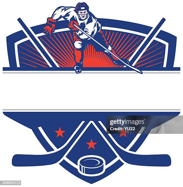 eishockey-skate-wappen - eishockey schläger stock-grafiken, -clipart, -cartoons und -symbole