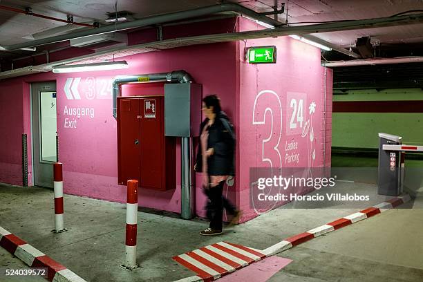 Ladies Parking in Frankfurt International Airport, Frankfurt, Germany, 18 September 2015. Frankfurt airport has caused controversy after it painted a...