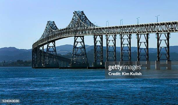 View of the completed seismically retrofitted Richmond-San Rafael Bridge spanning the San Francisco Bay. The 4 year project included pier...