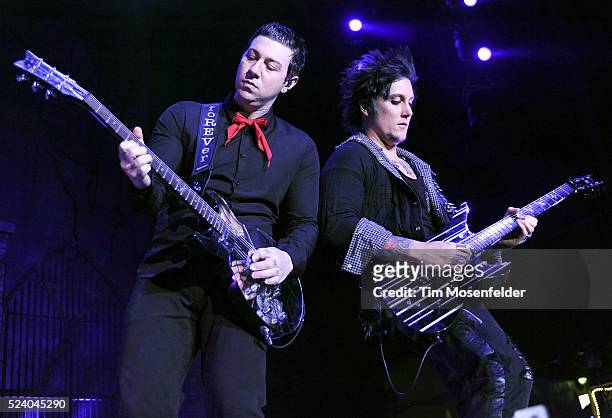 Zacky Vengeance and Synyster Gates of Avenged Sevenfold perform as part of the "Rockstar Energy Uproar Festival" at the Sleep Train Amphitheatre in...
