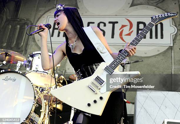 Lzzy Hale of Halestorm performs as part of the "Rockstar Energy Uproar Festival" at the Sleep Train Amphitheatre in Wheatland, California