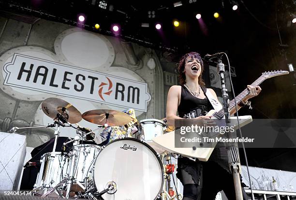 Lzzy Hale of Halestorm performs as part of the "Rockstar Energy Uproar Festival" at the Sleep Train Amphitheatre in Wheatland, California