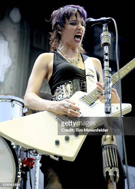 Lzzy Hale of Halestorm performs as part of the "Rockstar Energy Uproar Festival" at the Sleep Train Amphitheatre in Wheatland, California