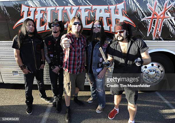 Bob Zilla,Tom Maxwell, Chad Gray, Greg Tribbett, and Vinnie Paul pose at the "Rockstar Energy Uproar Festival" at the Sleep Train Amphitheatre in...