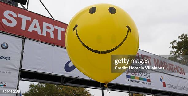 Smiley balloon at the start of the 34th Frankfurt Marathon, in Frankfurt, Germany, 25 October 2015. Ethiopian Sisay Lemma Kasaye won the men's...