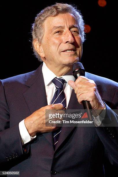 Singer Tony Bennett performs on stage during the 18th Annual Bridge School Benefit at Shoreline Amphitheater.