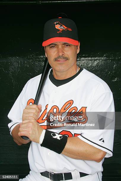 Rafael Palmeiro of the Baltimore Orioles poses for a portrait during Orioles Photo Day at Ft. Lauderdale Stadium on February 28, 2005 in Ft....