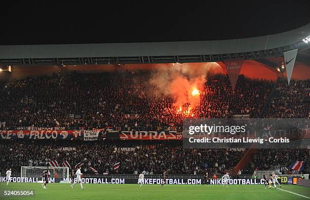 Fans during the French Ligue 1 soccer match between Paris Saint Germain and Valenciennes FC.