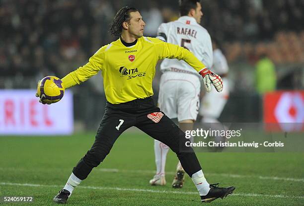 Valencinenes goalkeeper Nicolas Penneteau during the French Ligue 1 soccer match between Paris Saint Germain and Valenciennes FC.