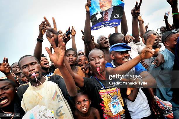Supporters of the Union for Democracy and Social Progress led by Etienne Tshisekedi celebrating two days ahead of the presidental elections 2011 in...