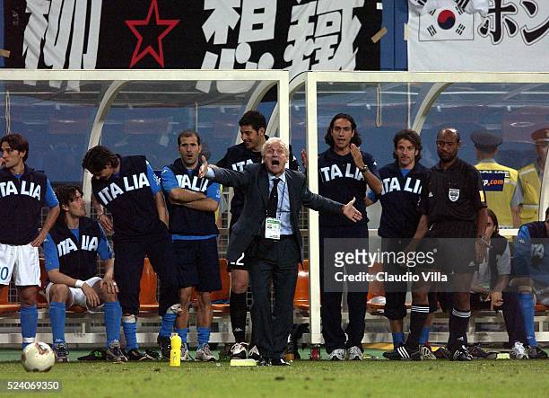 Giovanni Trapattoni coach of Italy reacts during the South Korea v Italy, World Cup Second Round match played at the Daejeon World Cup Stadium,...