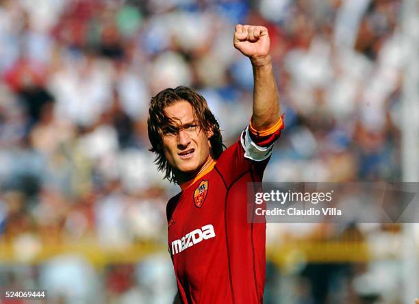 Francesco Totti of Roma celebrates during the Serie A 4th round league match played between Brescia and AS Roma at Mario Rigamonti stadium, Brescia.