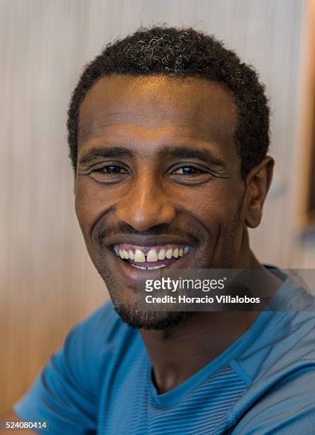 Ethiopian Sisay Lemma Kasaye, winner of the 34th Frankfurt Marathon, at the winners' press conference in Frankfurt, Germany, 26 October 2015, a day...