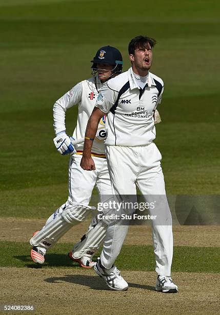 Middlesex bowler Steven Finn reacts in frustration during day two of the Specsavers County Championship Division One match between Durham and...