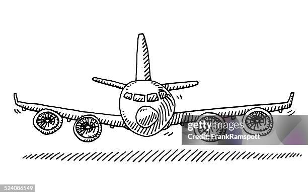 cartoon airplane front view drawing - airplane front view stock illustrations