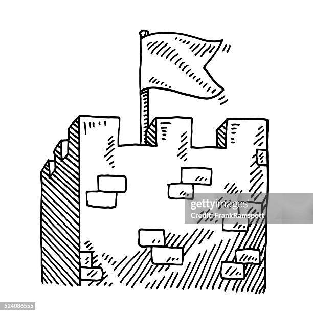 medieval stronghold tower flag drawing - castle stock illustrations