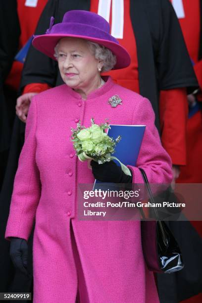 Britain's Queen Elizabeth II attends an Observance for Commonwealth Day 2005 service held at Westminster Abbey in central London on March 14, 2005....