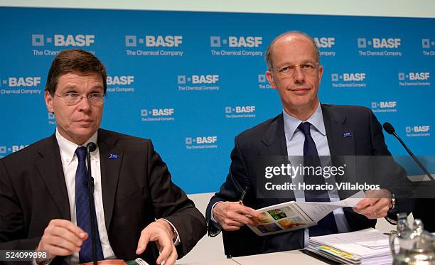 Dr. Kurt Bock, Chairman of the Board of Executive Directors of BASF SE , and Dr. Hans-Ulrich Engel, Chief Financial Officer of BASF , at the Annual...