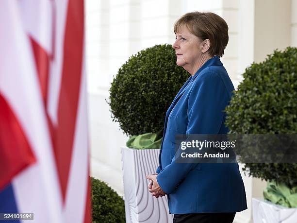 German Chancellor Angela Merkel is seen before her meeting with U.S President Obama and European leaders at Schloss Herrenhausen palace in Hanover,...