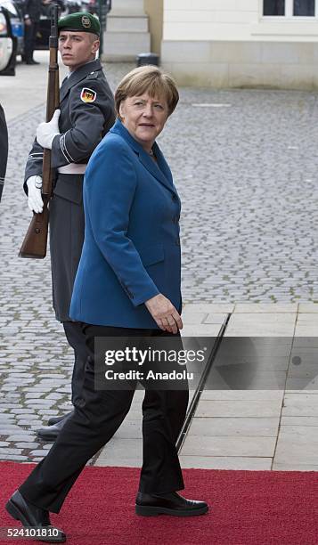 German Chancellor Angela Merkel is seen before her meeting with U.S President Obama and European leaders at Schloss Herrenhausen palace in Hanover,...