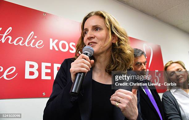 French right-wing UMP party candidate for Paris 2014 mayoral elections Nathalie Kosciusko-Morizet takes part in the inauguration of the campaign...